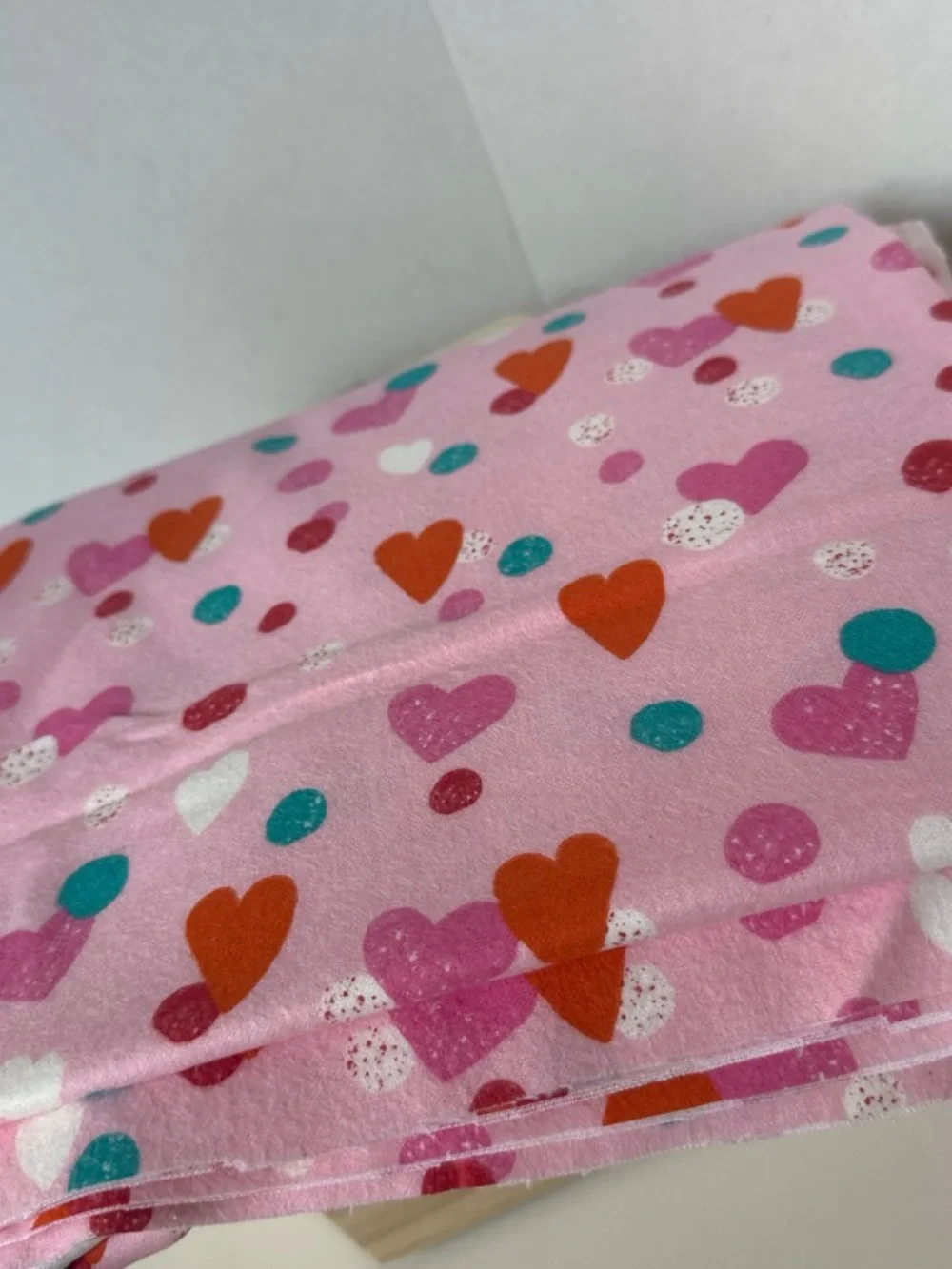 2 Yards Joann Fabrics “Snuggle Flannel” Pink Heart & Polka Dot Printed Cotton